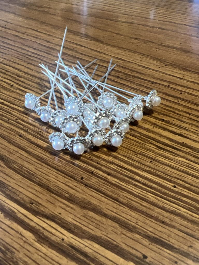 Pearl & Diamond Pins for Flowers, Used Wedding Decor