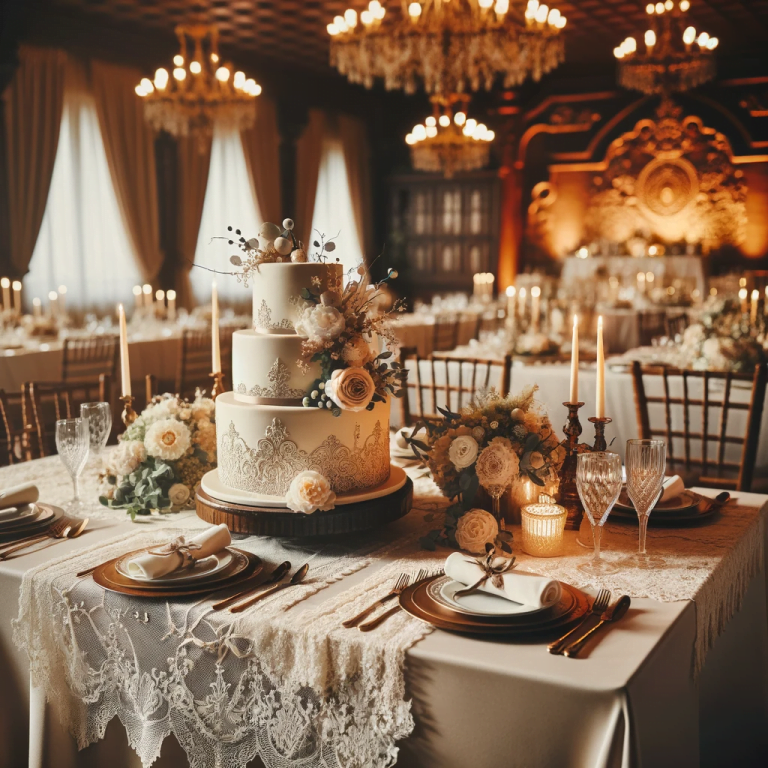 Vintage wedding reception scene.